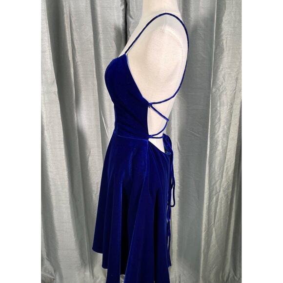 NWT Sz.2 JOVANI Open Back ROYAL BLUE VELVET Fit & Flare Cocktail Party DRESS - Picture 5 of 12